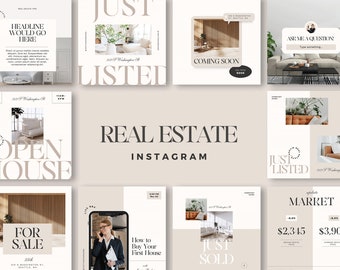 Real Estate Instagram Templates Canva Post \ Luxury Realtor Templates feed layout, social media branding | Broker business marketing