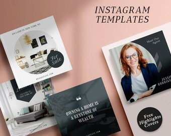 Real Estate Instagram Post Templates | Realtor Canva Post and stories Templates, social media branding | real estate marketing bundle |