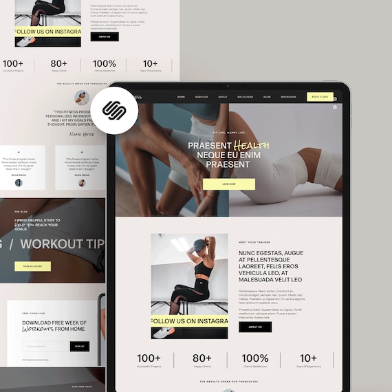 Website Template Squarespace 7.1, Fitness Membership, Sport, gym site, Personal trainer, Health Wellness female Coach, Pilates Business yoga