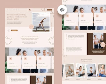 Plantilla de sitio web Squarespace para profesora de estudio de yoga, diseño web minimalista de entrenamiento personal, sitio web de entrenadora de fitness femenina de salud y bienestar.