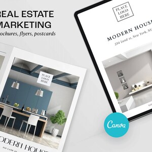 Modèle de canva de brochure immobilière | Open House/Just Listed/For Sale Realtor Marketing Flyer, carte postale, tabloïd | Liste des propriétés du courtier