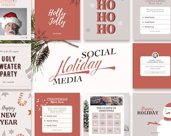 Happy Holiday Instagram Post story Templates Graphic | Social Media Digital Rustic Merry Christmas marketing | Canva Set Female Entrepreneur
