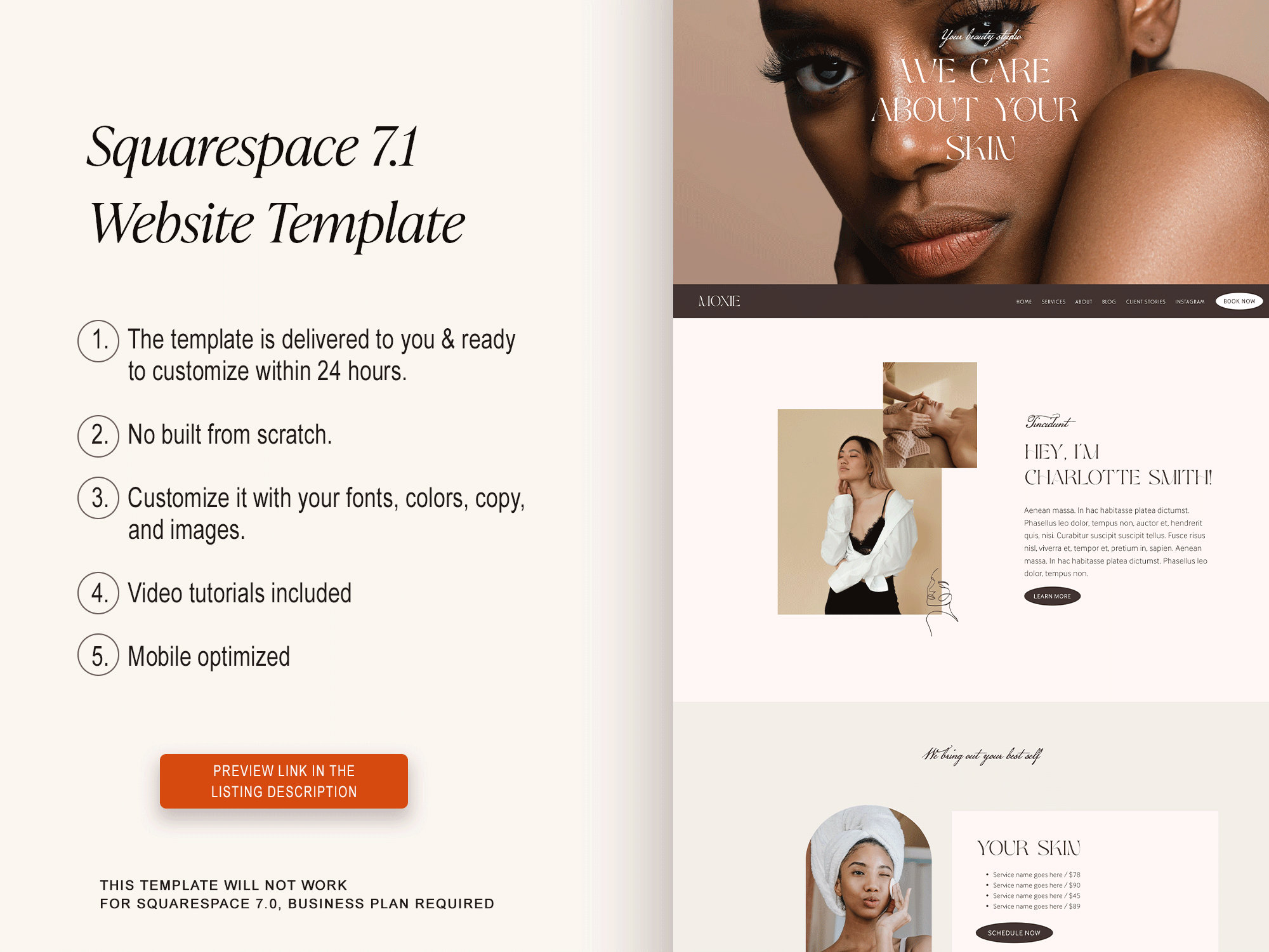 Beauty Salon Squarespace Website Template Feminine Spa - Etsy