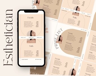 Price List Template, Editable Price List Canva Instagram Template, Price Sheet, Price Guide, Hair Salon, Hairdresser, Beauty, Menu Pricing