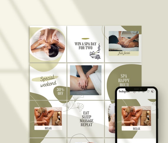 Spa Massage Instagram Puzzle Grid Feed Template Layout Canva Etsy