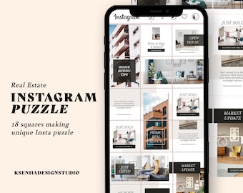 Real Estate Instagram Puzzle Grid Feed Template Layout | Makler Branding Canva Social Media Post Bundle | Marketing Bundle Design Brand Kit