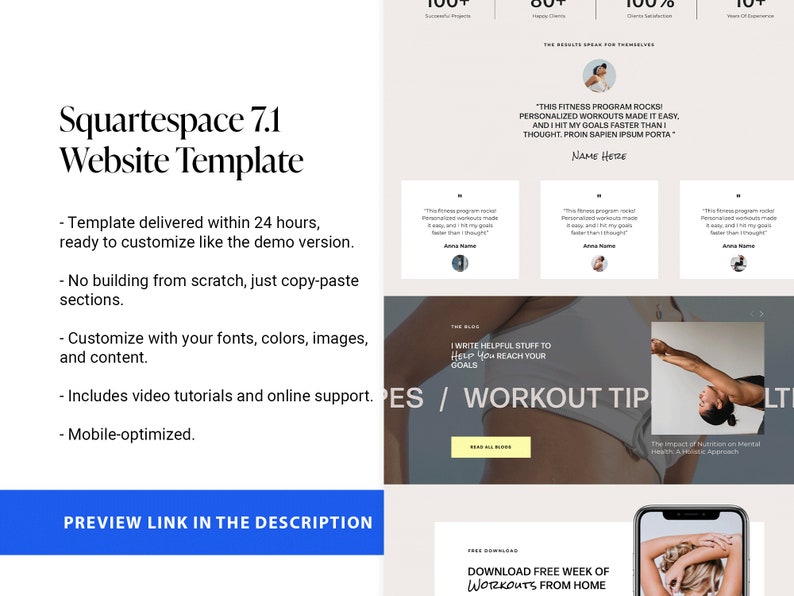 Website Template Squarespace 7.1, Fitness Membership, Sport, gym site, Personal trainer, Health Wellness female Coach, Pilates Business yoga image 2