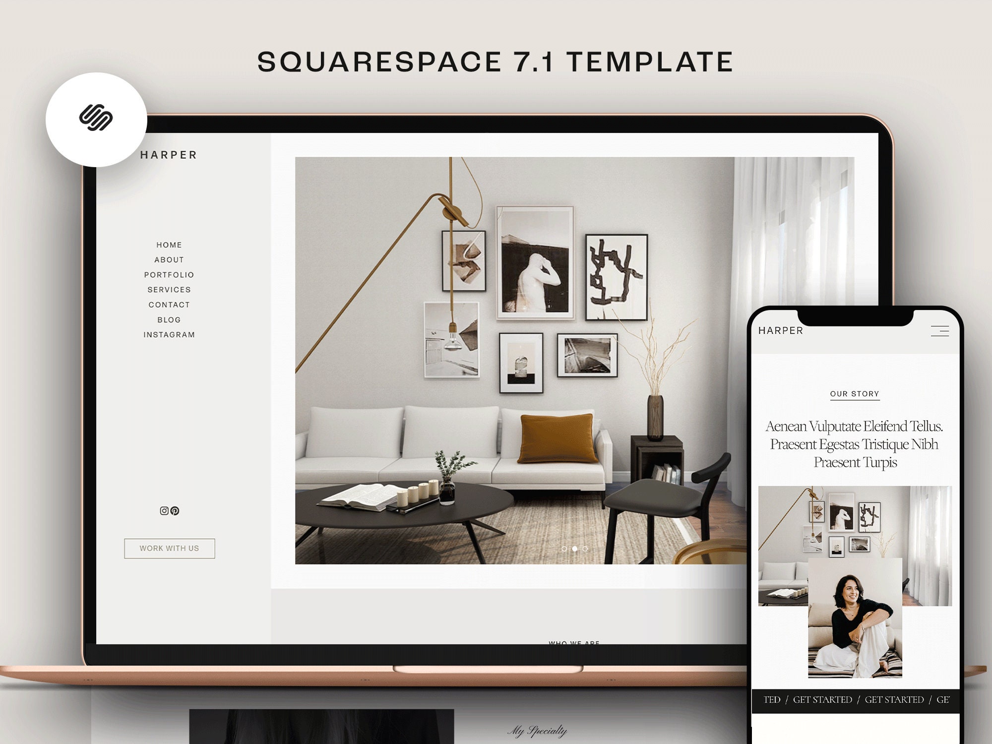 Website Template Squarespace interior designers/ architect Responsive Site Service Small Business property management & Real estate website