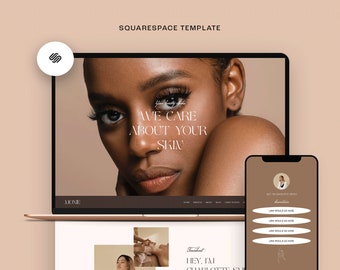 Beauty Salon Squarespace website template, feminine Spa Esthetician business web design for lash tech, skincare, hair  nail tanning salon