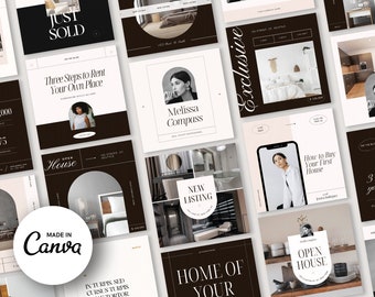 Real Estate Instagram Templates Post + Story | Canva Realtor social media branding | Instagram Canva Template | luxury marketing bundle