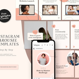 96 Instagram carousel template layout | Customizable canva social media post bundle | step by step Blogger Design boho set| Boss lady