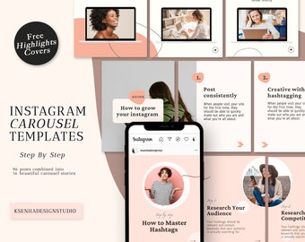 96 Instagram carousel template layout | Customizable canva social media post bundle | step by step Blogger Design boho set| Boss lady