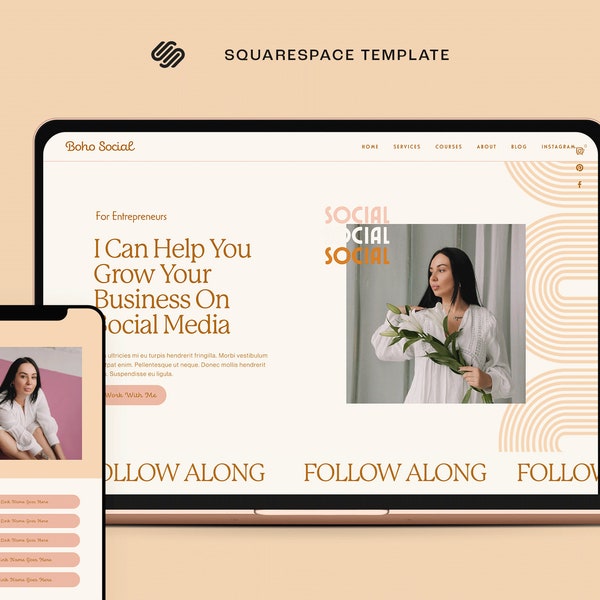 Boho Coaching Squarespace 7.1 Website Template | Social Media Manager Website Template | Portfolio Small Business Owners | Virtual Assistant