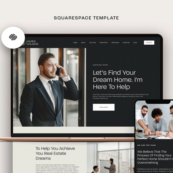 Real Estate Squarespace 7.1 Website Template Design Layout theme, luxury Broker business, website for realtors Responsive Site, modern blog
