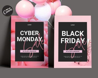 Black Friday Sale Flyer Template. Promotion Holiday Advertisement Marketing Poster. Printable Christmas sale. Editable Card Cyber Monday