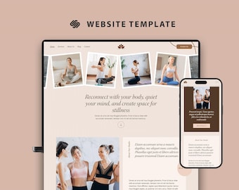 Plantilla de sitio web Squarespace para profesora de estudio de yoga, diseño web minimalista de entrenamiento personal, sitio web de entrenadora de fitness femenina de salud y bienestar.