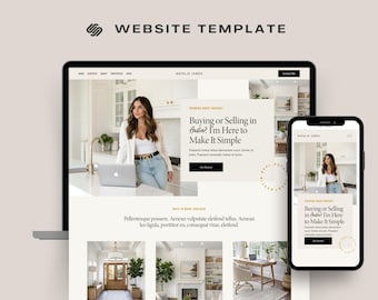 May include: A website template displayed on a laptop and smartphone. The website features a clean, modern design with the text "WEBSITE TEMPLATE" at the top. The website's content includes the text "Buying or Selling in Austin? I'm Here to Make It Simple."