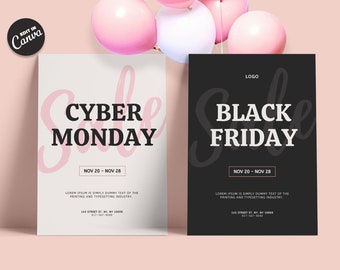 Black Friday Sale Flyer Template. Promotion Holiday Advertisement Marketing Poster. Printable Christmas sale. Editable Card Cyber Monday