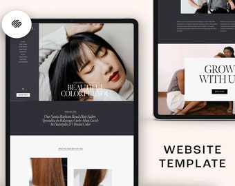 May include: A website template displayed on two tablets. The left tablet shows a salon website with the text "BEAUTIFUL COLORFUL YOU." The right tablet displays the text "GROW WITH US." The website design features a dark gray and white color scheme.