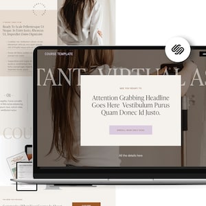 May include: A laptop displaying a course template with the text "Attention Grabbing Headline Goes Here Vestibulum Purus Quam Donec Id Justo." The screen also shows the words "Course Template" and "Important Virtual Class."