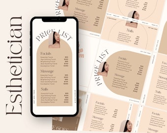Plantilla de lista de precios, Plantilla de Instagram Canva de lista de precios editable, Hoja de precios, Guía de precios, Peluquería, Peluquería, Belleza, Precios de menú