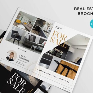 Modello Canva per brochure tabloid immobiliare / Volantino di marketing per agenti immobiliari / Presentazione dell'elenco delle proprietà di una nuova casa / modificabile