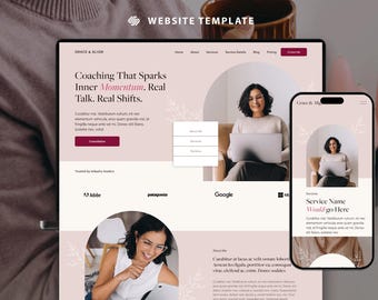 Squarespace Template for Coach, Online Coach, Healer, Therapist Website, pink Squarespace 7.1 Template, Squarespace Website Coach, Courses