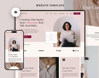 Squarespace Template for Coach, Online Coach, Healer, Therapist Website, pink Squarespace 7.1 Template, Squarespace Website Coach, Courses