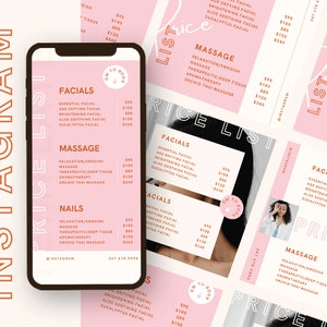 Price List Template, Editable Price List Canva Instagram Template, Price Sheet, Price Guide, Hair Salon, Hairdresser, Beauty, Menu Pricing,