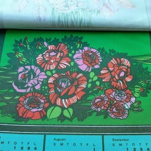 70s floral hand printed cotton wall calendar , vintage collectible calendar , vintage floral decor (-)