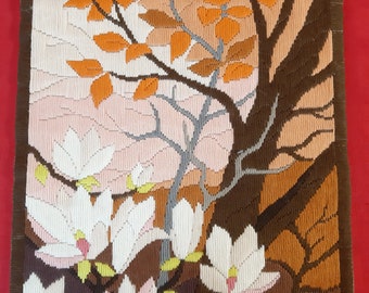 Vintage Hand Woven Flowers Landscape Wall decor Wall hanging floral embroidery Tapestry knit vintage tapestry wall art Embroidery knit (4)