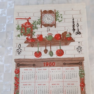 Vintage Collectible 1980 Year Cotton Linen Print Wall calendar print tapestry print collectible wall decor Old print calendars (12)