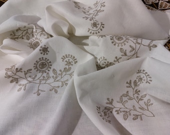 60s floral hand embroidered cotton tablecloth , vintage table cover, white square tablecloth , Scandinavian vintage tablecloth (P1)