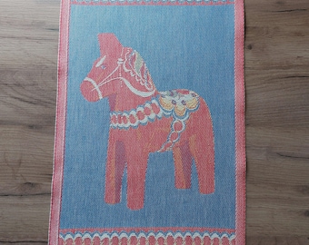 Vintage Ekelund Dala Horse Tea Towel, Scandinavian Cotton Linen (P1)