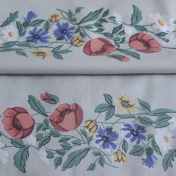 Vintage Flowers 60's print tablecloth Scandinavian Textiles vintage table dresser table table topper Red Yellow Blue flowers (7)