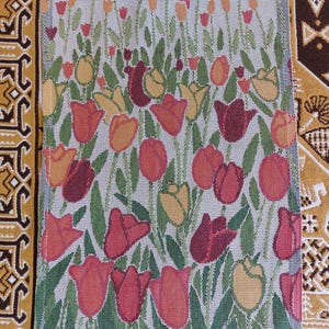Tulips woven vintage Swedish Ekelund tea towel , Unused floral cotton dish towel , Floral kitchen warming , Scandinavian quality (E13)