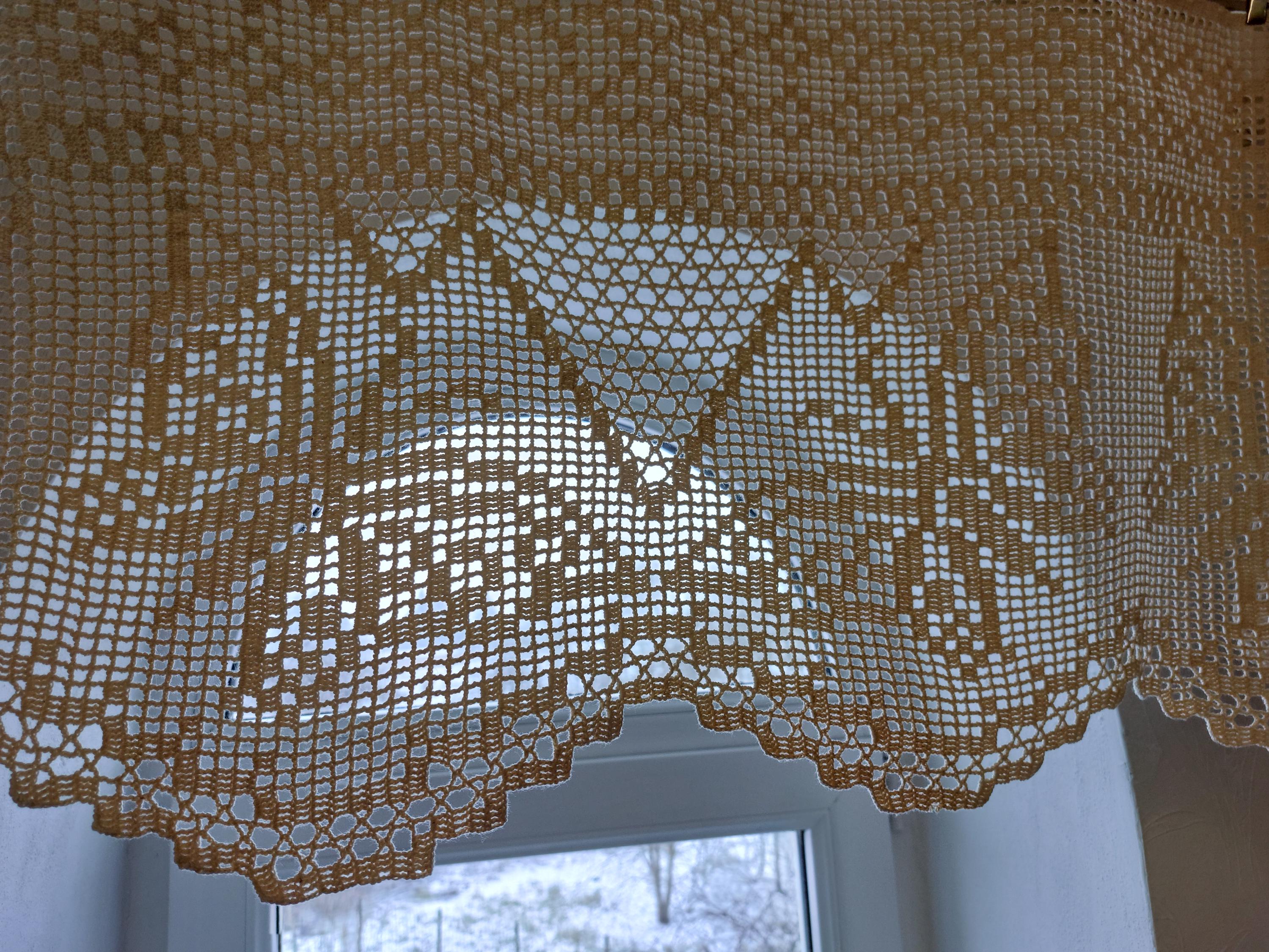 Handmade Crocheted Vintage Valance Curtain, Linen Crochet Cafe Curtain