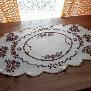 Vintage floral embroidered Linen Scandinavian table mat , table runner, tablecloth (E10)