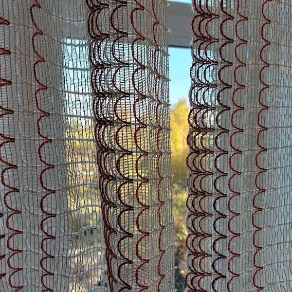 Vintage Swedish Woven Acrylic Sheer Curtains, Scandinavian Style, Pair (E8)