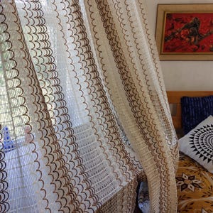 Paire de rideaux vintage courts translucides tissés, voilages vintage, rideaux de chambre à coucher, rideaux de chambre, rideaux de jour (E16)