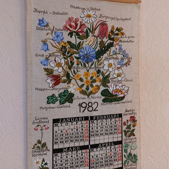 Collectible 1982 Year Calendar, Vintage Sweden Almedahls Calendar