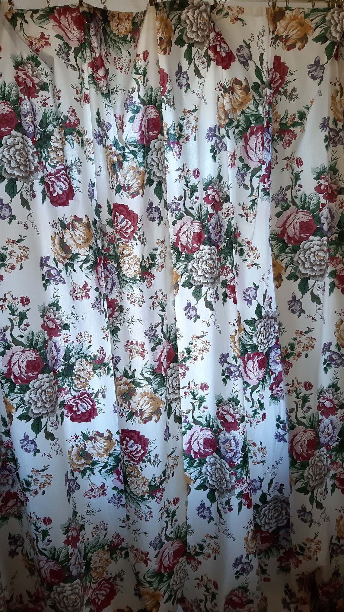 2 Pieces Vintage Floral Cotton Print Curtains for One Window Etsy UK