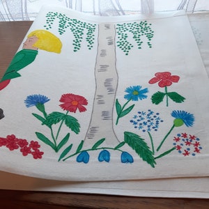 Vintage hand painting Scandinavian table mat - tapestry , wall hanging , painting , Vintage paintings , Dancing scene painting Retro (9)