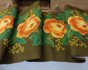 Scandinavian Roses embroidered wall hanging , Cross stitch hand embroidered floral tapestry , large floral wall hanging (-)