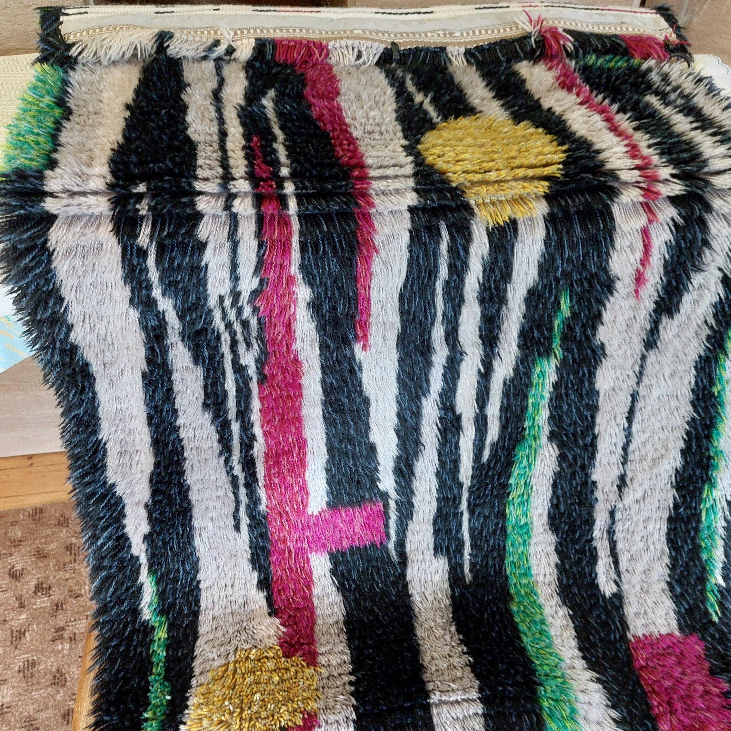 70s Rya Rug 60s - 70s Designed Large Rya Rug, Scandinavian Handmade Wool Wall ...