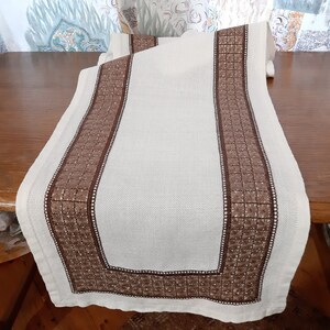 Vintage table runner ,Vintage Linen Beige Brown decorative Table runner, Easter table runner, Folk table runner , Linen runner(E3)