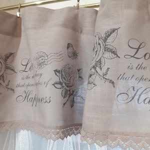 Vintage brede print valance gordijn, Liefde is de sleutel die de poorten van geluk opent, Valentijnsdag valance, lange valance (14)