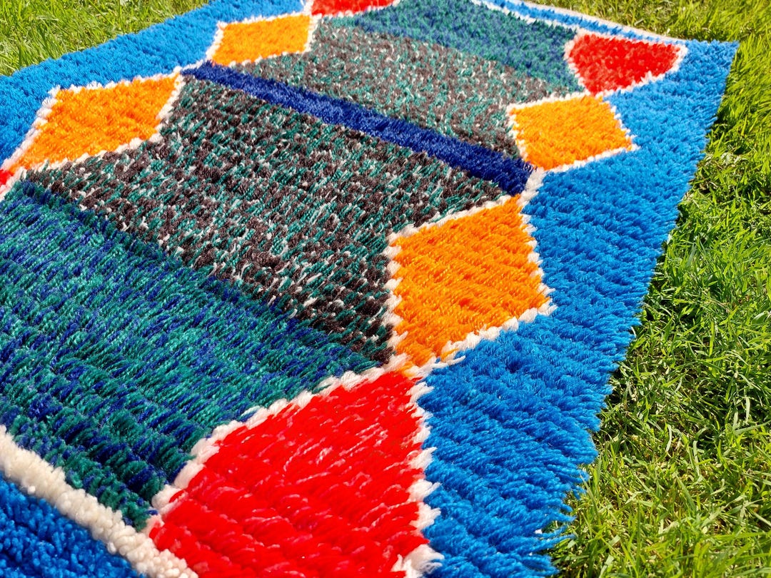 70s Rya Rug 70s 80s Wool Rya Rug , Scandinavian Handmade Wool Rya Rug, Accent Rug ...