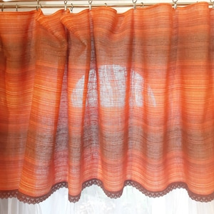 Vintage Skandinavischer Valance Gardine, Vintage Valance, Oranger Vorhang, Vintage Vorhang, Cafe Gardine Vintage, Vintage Design (12)