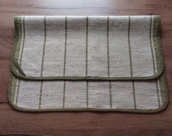 Vintage woven thick linen tea towel , linen kitchen towel , linen table mat , Vintage Home textile (E15)